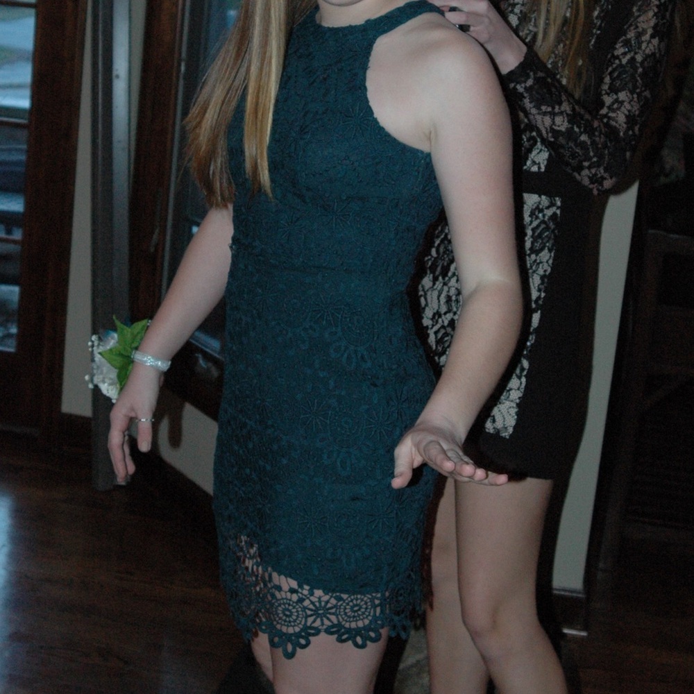 Hollister Teal High Neck Lace Bodycon Dress - Picture 1 of 4